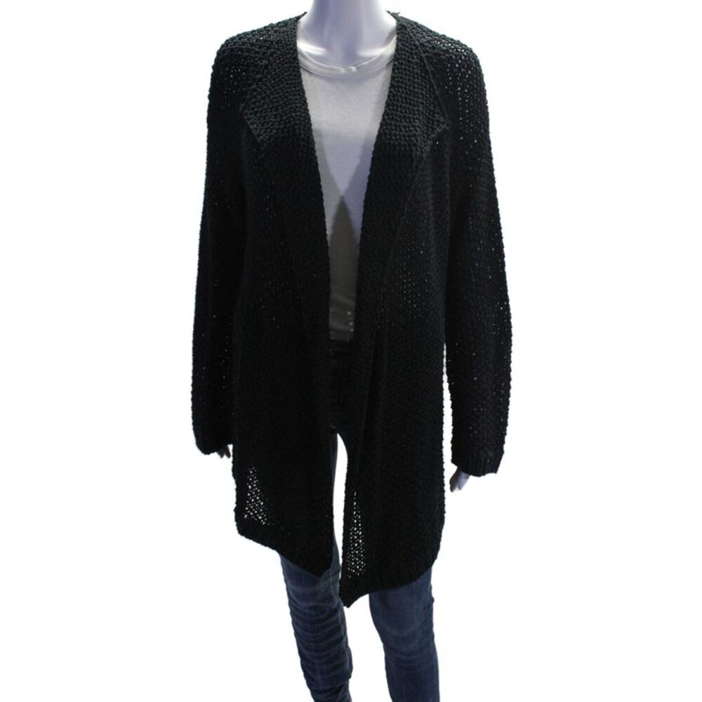 Wool And The Gang Womens Cotton Hand Knitted Open Front Cardigan Black Size M